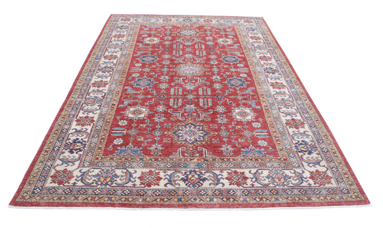 Hand Knotted Kazak Wool Rug - 6' 6" X 9' 8" 6' 6" X 9' 8" (198 X 295) / Red / Wool