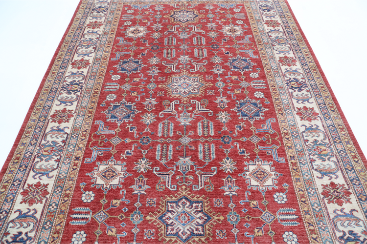 Hand Knotted Kazak Wool Rug - 6' 6" X 9' 8" 6' 6" X 9' 8" (198 X 295) / Red / Wool