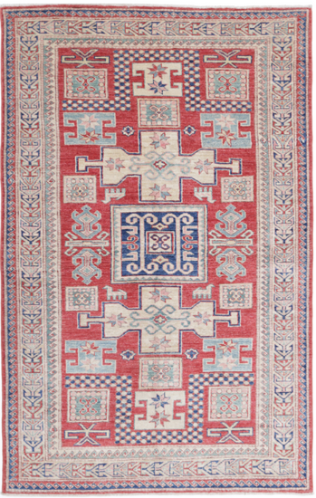 Hand Knotted Kazak Wool Rug - 4' 1" X 6' 7" 4' 1" X 6' 7" (124 X 201) / Red / Wool