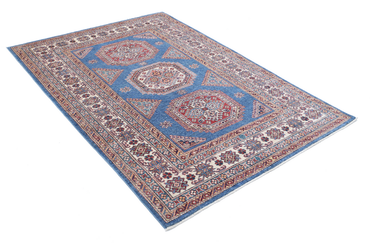 Hand Knotted Kazak Wool Rug - 4' 10" X 6' 10" 4' 10" X 6' 10" (147 X 208) / Blue / Wool