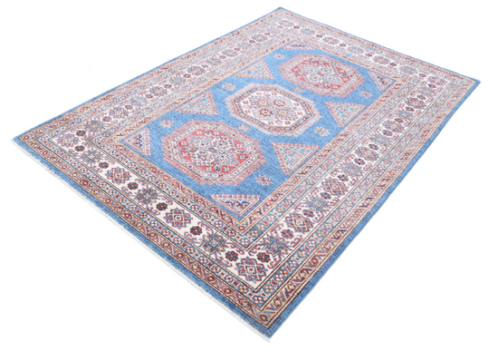 Hand Knotted Kazak Wool Rug - 4' 10" X 6' 10" 4' 10" X 6' 10" (147 X 208) / Blue / Wool