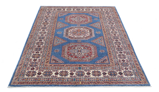 Hand Knotted Kazak Wool Rug - 4' 10" X 6' 10" 4' 10" X 6' 10" (147 X 208) / Blue / Wool