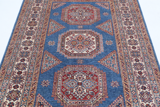 Hand Knotted Kazak Wool Rug - 4' 10" X 6' 10" 4' 10" X 6' 10" (147 X 208) / Blue / Wool