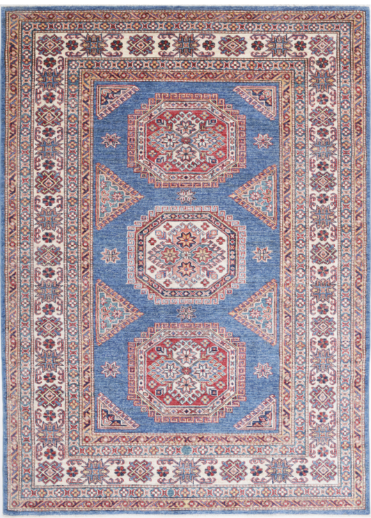 Hand Knotted Kazak Wool Rug - 4' 10" X 6' 10" 4' 10" X 6' 10" (147 X 208) / Blue / Wool