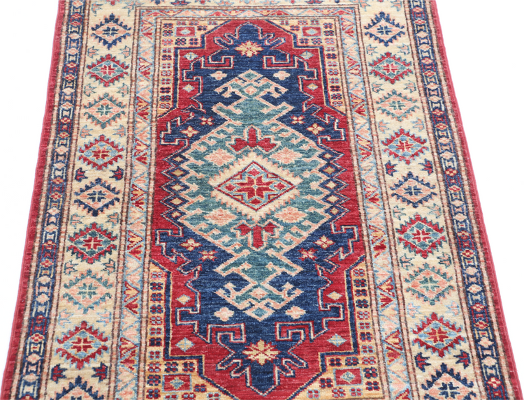 Hand Knotted Kazak Wool Rug - 2' 10" X 4' 2" 2' 10" X 4' 2" (86 X 127) / Red / Wool