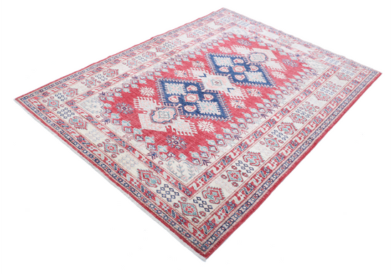 Hand Knotted Kazak Wool Rug - 5' 0" X 6' 7" 5' 0" X 6' 7" (152 X 201) / Red / Wool