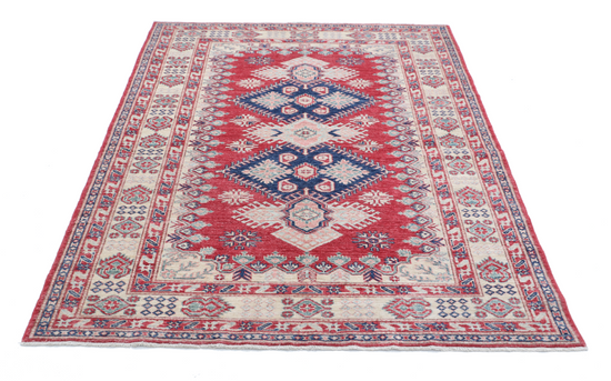 Hand Knotted Kazak Wool Rug - 5' 0" X 6' 7" 5' 0" X 6' 7" (152 X 201) / Red / Wool