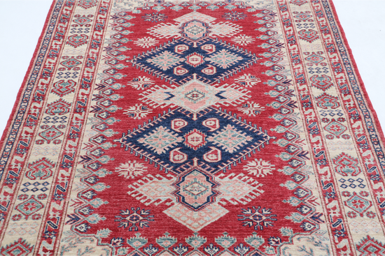 Hand Knotted Kazak Wool Rug - 5' 0" X 6' 7" 5' 0" X 6' 7" (152 X 201) / Red / Wool