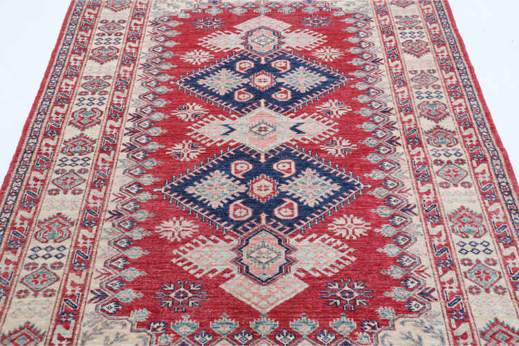 Hand Knotted Kazak Wool Rug - 5' 0" X 6' 7" 5' 0" X 6' 7" (152 X 201) / Red / Wool