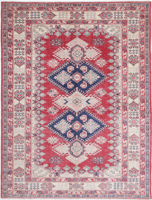 Hand Knotted Kazak Wool Rug - 5' 0" X 6' 7" 5' 0" X 6' 7" (152 X 201) / Red / Wool