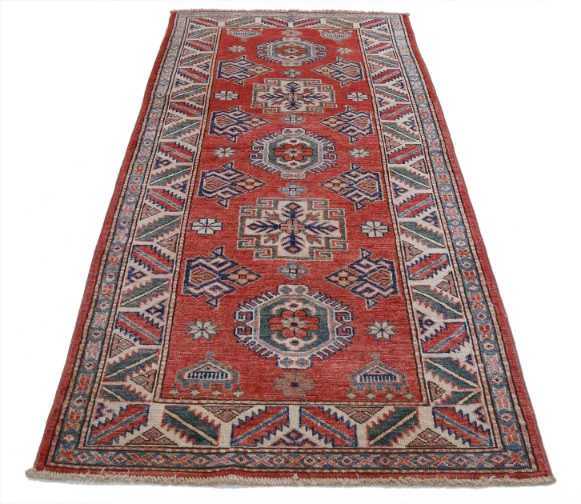 Hand Knotted Kazak Wool Rug - 2' 7" X 5' 10" 2' 7" X 5' 10" (79 X 178) / Red / Wool