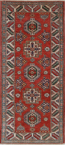 Hand Knotted Kazak Wool Rug - 2' 7" X 5' 10" 2' 7" X 5' 10" (79 X 178) / Red / Wool