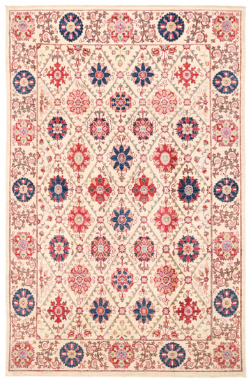 Hand Knotted Suzani Wool Rug - 5' 11" X 9' 2" 5' 11" X 9' 2" (180 X 280) / Ivory / Wool