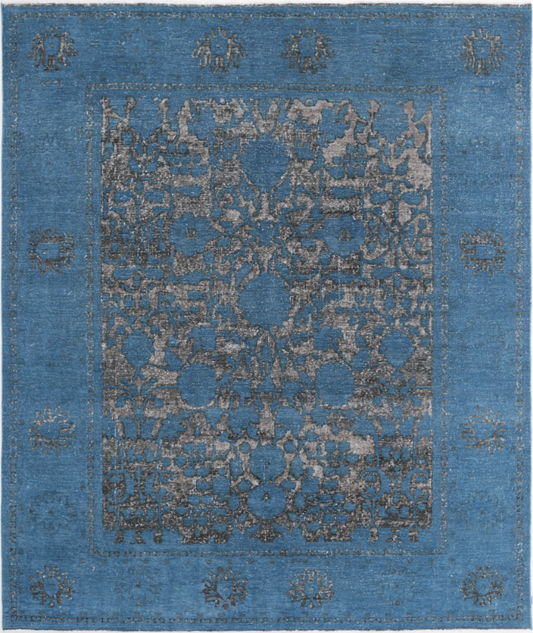 Hand Knotted Onyx Wool Rug - 7' 10" X 9' 3" 7' 10" X 9' 3" (239 X 282) / Blue / Wool