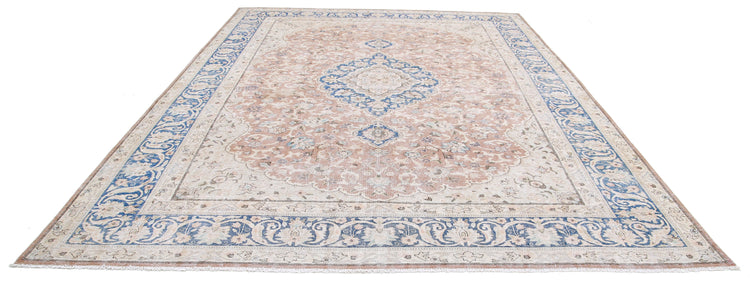 Hand Knotted Vintage Distressed Persian Tabriz Wool Rug - 9'11'' x 13'3''