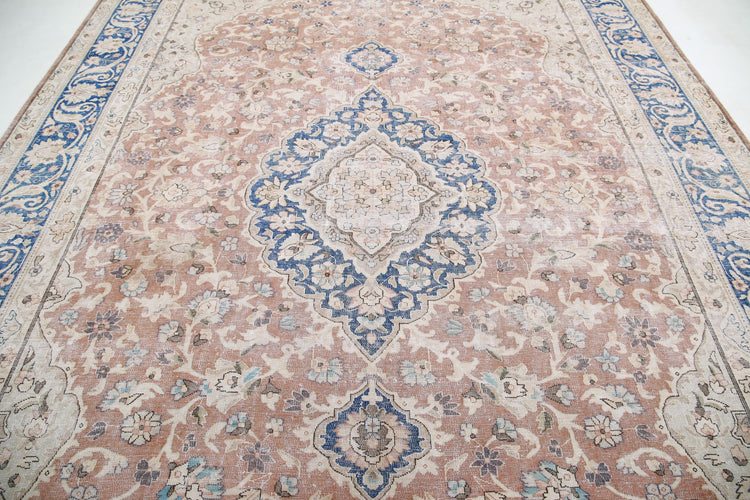 Hand Knotted Vintage Distressed Persian Tabriz Wool Rug - 9'11'' x 13'3''