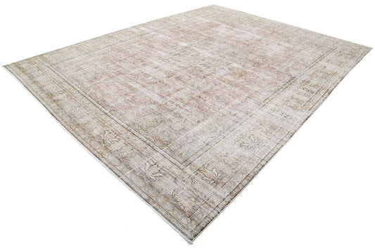 Hand Knotted Vintage Distressed Persian Tabriz Wool Rug - 9'9'' x 12'8''