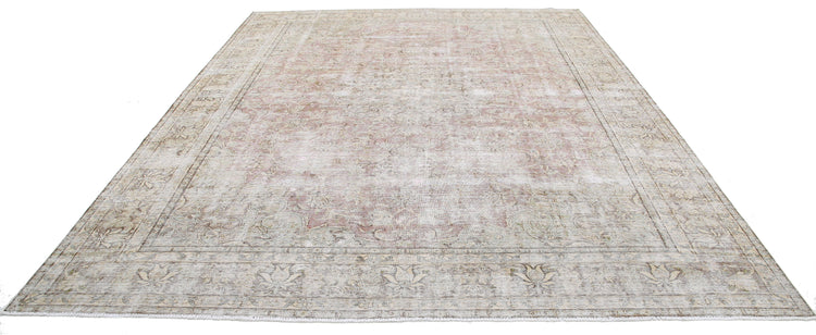 Hand Knotted Vintage Distressed Persian Tabriz Wool Rug - 9'9'' x 12'8''
