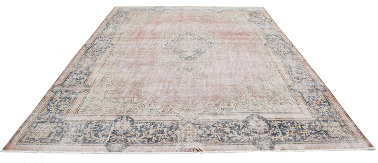 Hand Knotted Vintage Distressed Persian Tabriz Wool Rug - 9'6'' x 12'9''