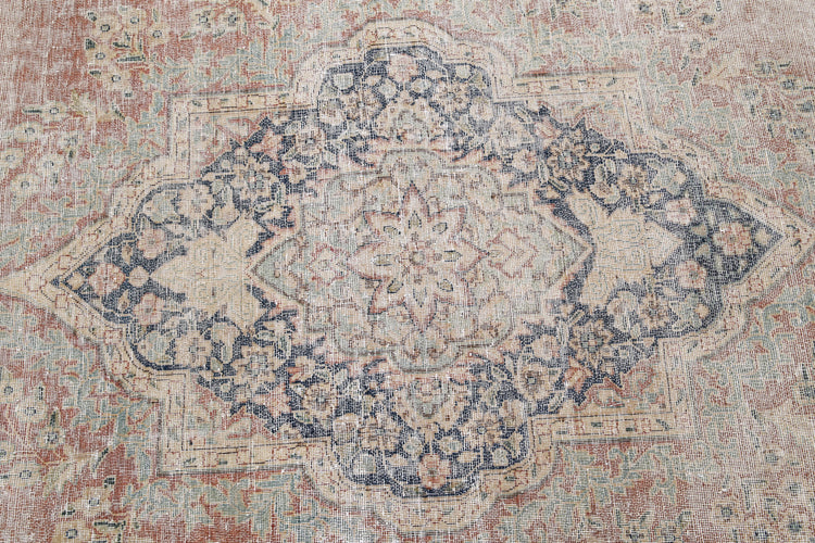 Hand Knotted Vintage Distressed Persian Tabriz Wool Rug - 9'6'' x 12'9''