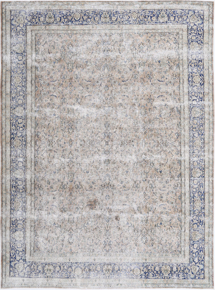 Hand Knotted Vintage Distressed Persian Tabriz Wool Rug - 9'5'' x 12'10''