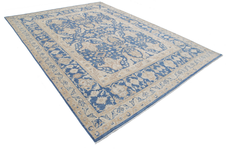 Hand Knotted Ziegler Wool Rug - 8' 6" X 11' 7" 8' 6" X 11' 7" (259 X 353) / Blue / Wool