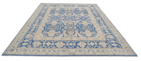 Hand Knotted Ziegler Wool Rug - 8' 6" X 11' 7" 8' 6" X 11' 7" (259 X 353) / Blue / Wool