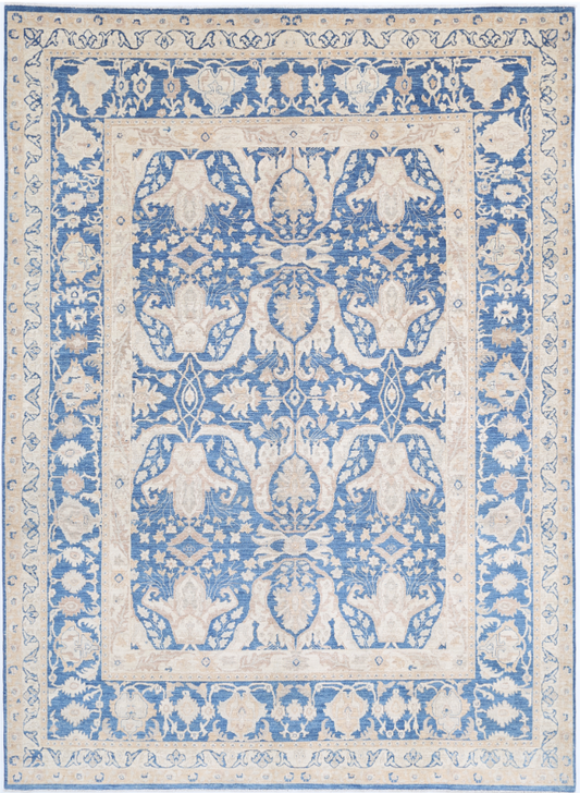 Hand Knotted Ziegler Wool Rug - 8' 6" X 11' 7" 8' 6" X 11' 7" (259 X 353) / Blue / Wool