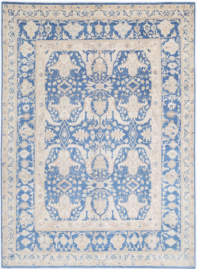 Hand Knotted Ziegler Wool Rug - 8' 6" X 11' 7" 8' 6" X 11' 7" (259 X 353) / Blue / Wool