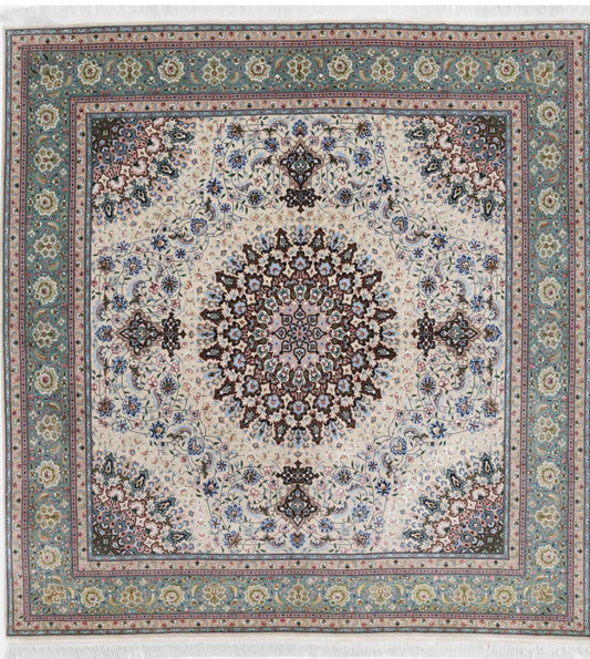 Hand Knotted Masterpiece Persian Tabriz Fine Wool Rug - 6'5'' x 6'7''