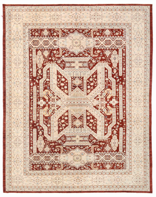 Hand Knotted Ziegler Wool Rug - 10' 1" X 13' 3" 10' 1" X 13' 3" (307 X 404) / Red / Wool