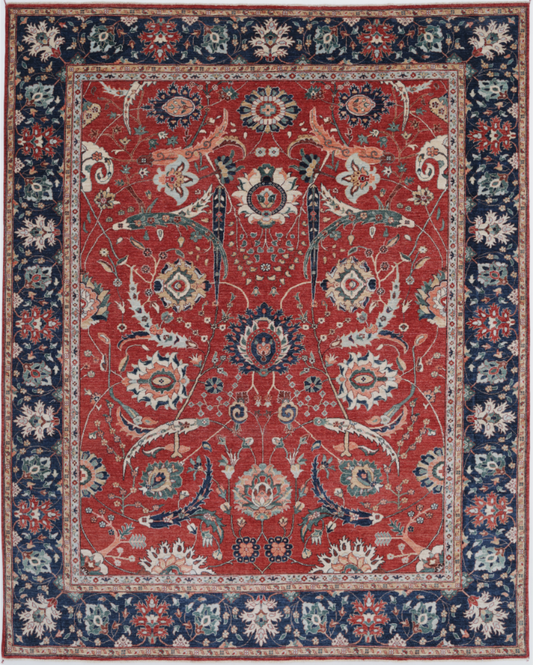 Hand Knotted Ziegler Wool Rug - 8' 11" X 11' 5" 8' 11" X 11' 5" (272 X 348) / Red / Wool