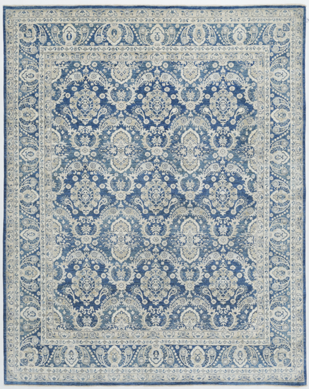 Hand Knotted Ziegler Wool Rug - 7' 9" X 9' 8" 7' 9" X 9' 8" (236 X 295) / Blue / Wool