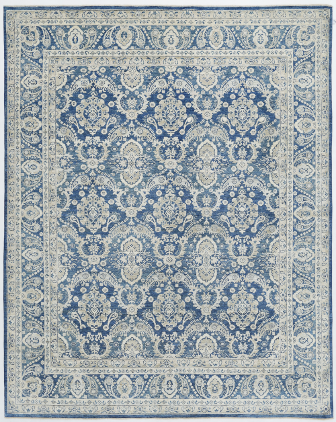 Hand Knotted Ziegler Wool Rug - 7' 9" X 9' 8" 7' 9" X 9' 8" (236 X 295) / Blue / Wool