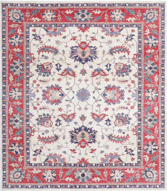 Hand Knotted Ziegler Wool Rug - 8' 1" X 9' 1" 8' 1" X 9' 1" (246 X 277) / Ivory / Wool