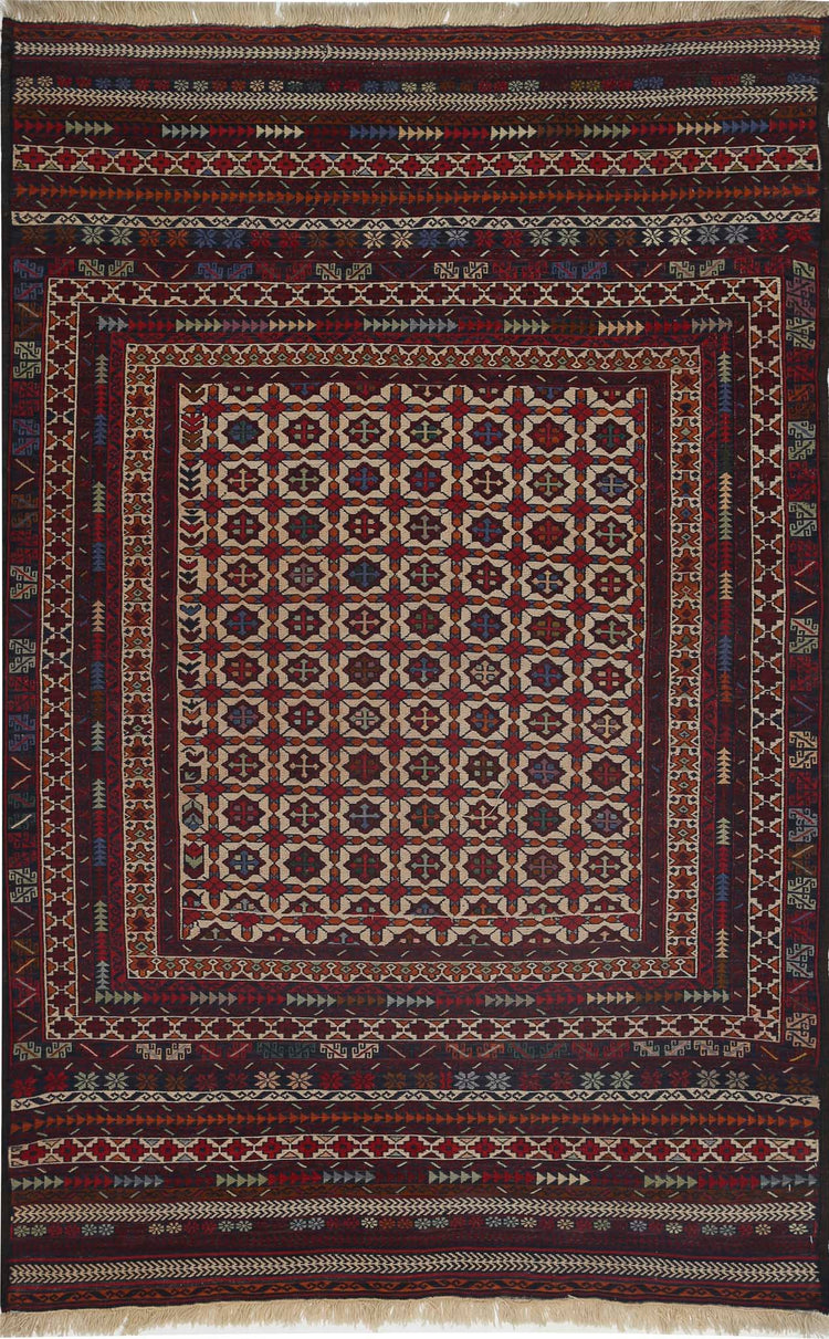 Hand Woven Maliki Wool Kilim Rug - 4'0'' x 6'2''