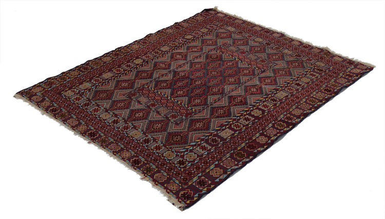 Hand Woven Nakhunak Wool Kilim Rug - 4'4'' x 5'7''