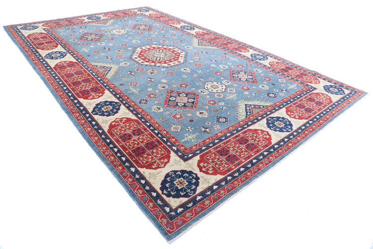 Tribal Hand Knotted Kazak Afzali Kazak Wool Rug of Size 9'8'' X 15'9'' in Blue and Ivory Colors - Made in Afghanistan