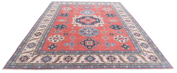 Tribal Hand Knotted Kazak Afzali Kazak Wool Rug of Size 9'2'' X 12'5'' in Pink and Ivory Colors - Made in Afghanistan