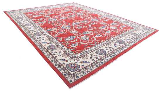 Tribal Hand Knotted Kazak Afzali Kazak Wool Rug of Size 12'5'' X 15'5'' in Red and Ivory Colors - Made in Afghanistan