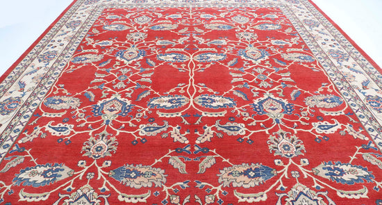 Tribal Hand Knotted Kazak Afzali Kazak Wool Rug of Size 12'5'' X 15'5'' in Red and Ivory Colors - Made in Afghanistan