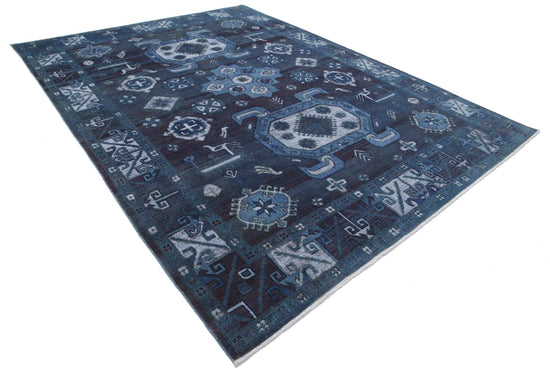 Transitional Hand Knotted Onyx Afzali Kazak Wool Rug of Size 8'7'' X 11'7'' in Blue and Blue Colors - Made in Afghanistan