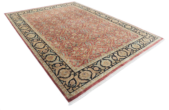 Traditional Hand Knotted Agra Agra Wool Rug of Size 8'10'' X 11'8'' in Red and Black Colors - Made in India