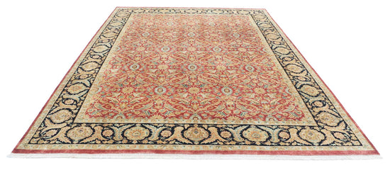 Traditional Hand Knotted Agra Agra Wool Rug of Size 8'10'' X 11'8'' in Red and Black Colors - Made in India