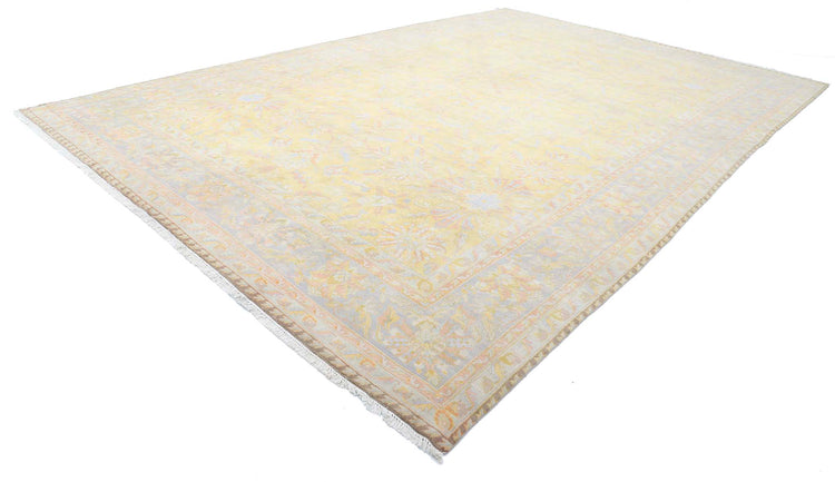 Traditional Hand Knotted Agra Agra Wool Rug of Size 12'0'' X 18'2'' in Gold and Grey Colors - Made in India