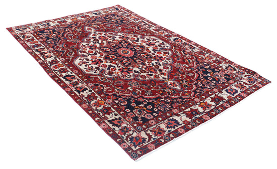 Persian Hand Knotted Bakhtiari Bakhtiari Wool Rug of Size 5'3'' X 8'1'' in Red and Ivory Colors - Made in Iran