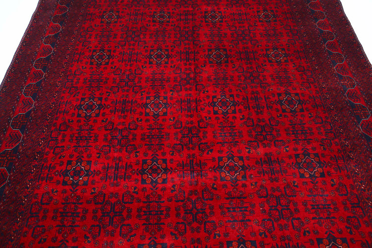 Tribal Hand Knotted Afghan Beljik Wool Rug of Size 6'6'' X 9'7'' in Red and Red Colors - Made in Afghanistan