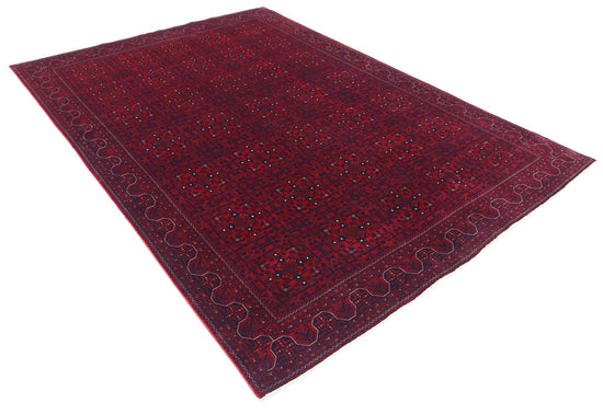 Tribal Hand Knotted Afghan Beljik Wool Rug of Size 6'6'' X 9'2'' in Red and Red Colors - Made in Afghanistan