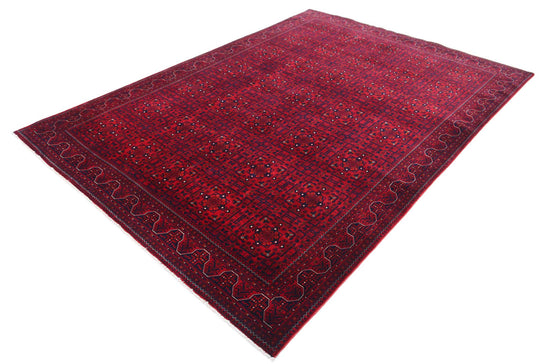 Tribal Hand Knotted Afghan Beljik Wool Rug of Size 6'6'' X 9'2'' in Red and Red Colors - Made in Afghanistan