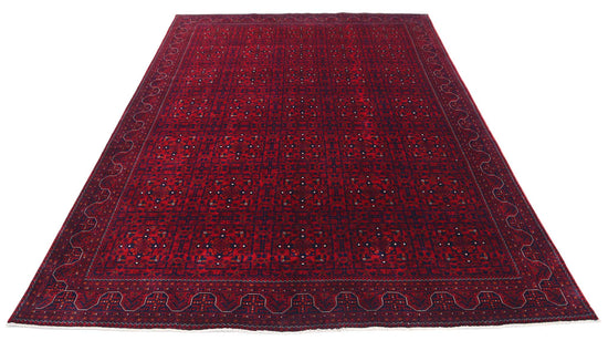 Tribal Hand Knotted Afghan Beljik Wool Rug of Size 6'6'' X 9'2'' in Red and Red Colors - Made in Afghanistan